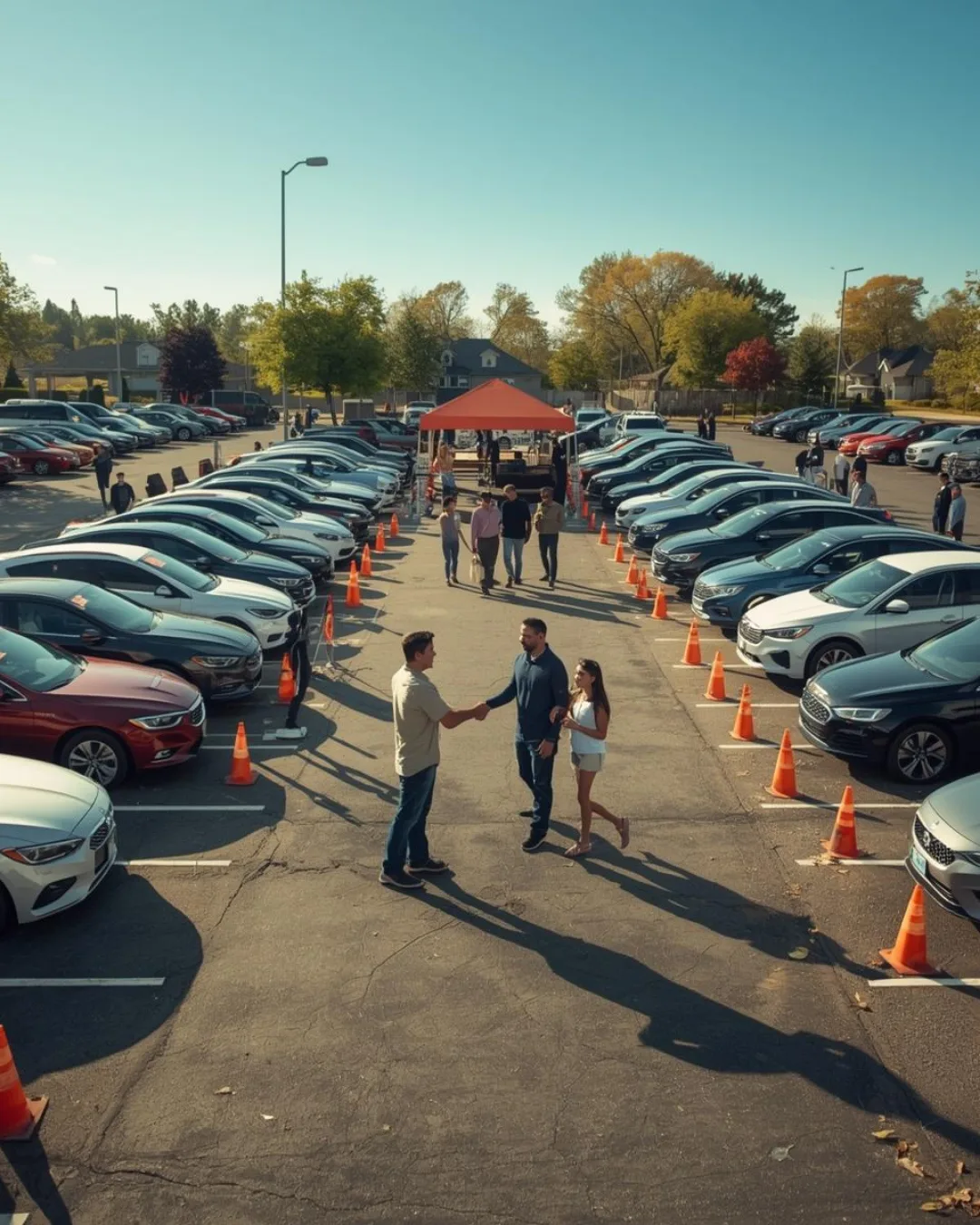 Buyers and sellers meeting at a Chicagoland Auto Fair lot